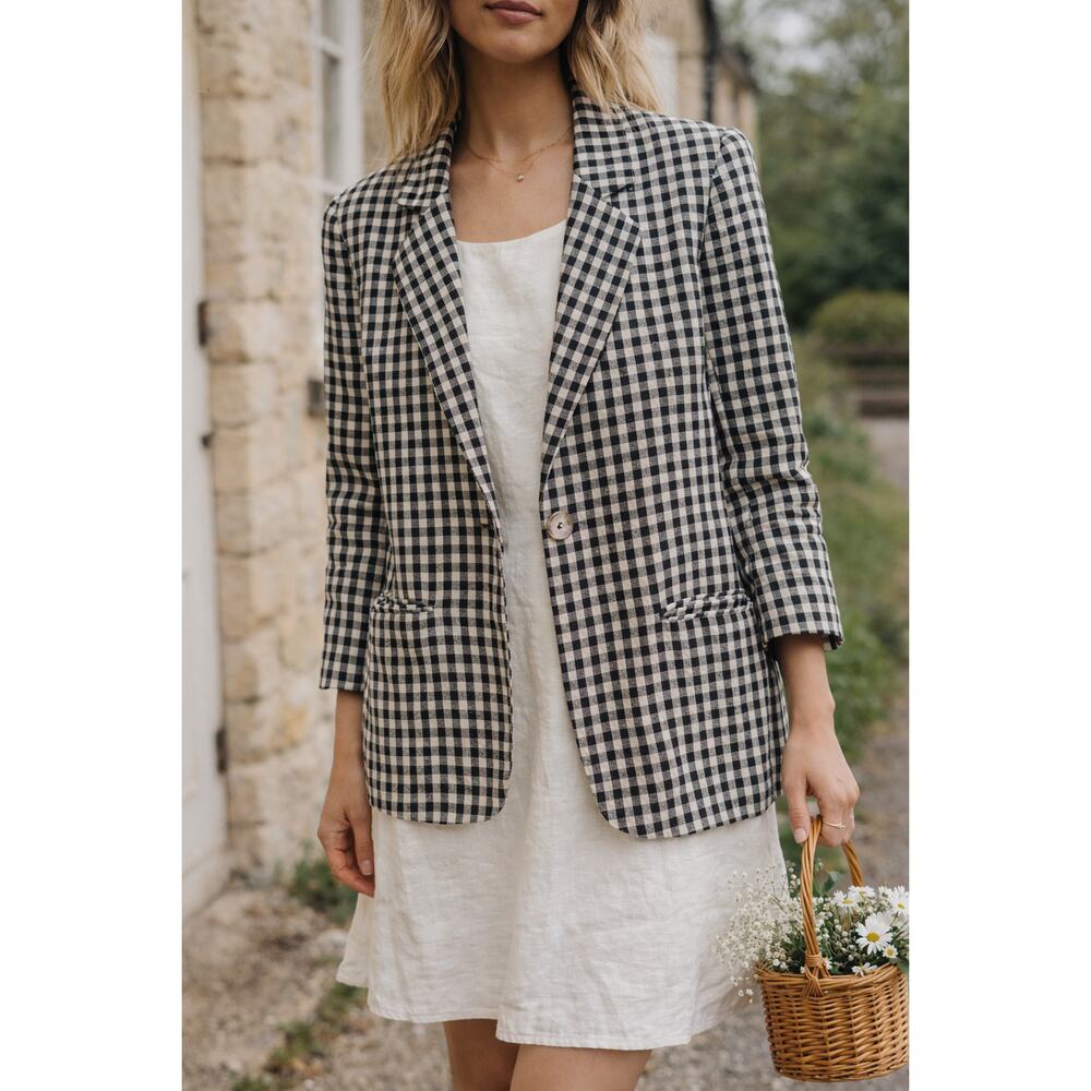 Vintage 90s Gingham Blazer Petite 8 Made in USA
